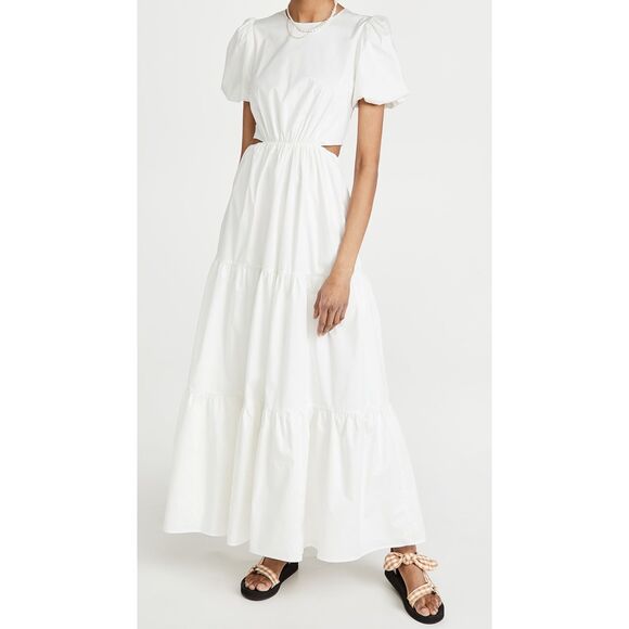 WAYF Plaza Cut Out Tiered Maxi cotton white Dress medium - Picture 1 of 9